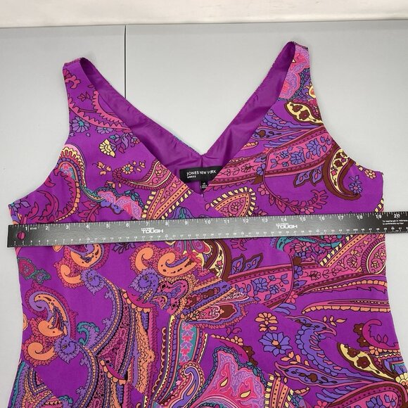 Jones New York Midi Dress Fit & Flare Patchwork Sleeveless Paisley Purple 14 - Picture 6 of 8